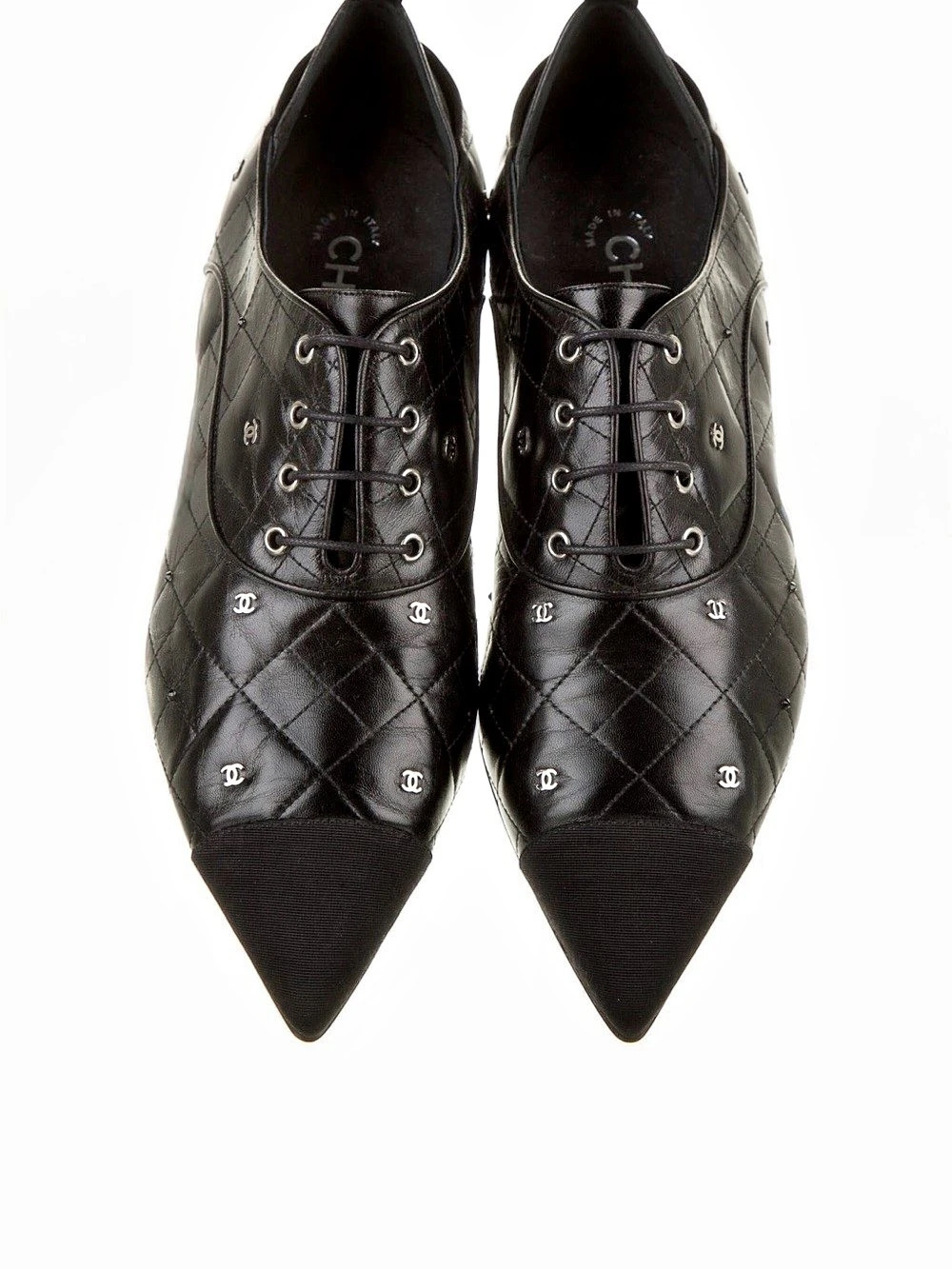 Chanel Quilted Leather Pointed Toe Oxford Flats Black US 9, IT 40